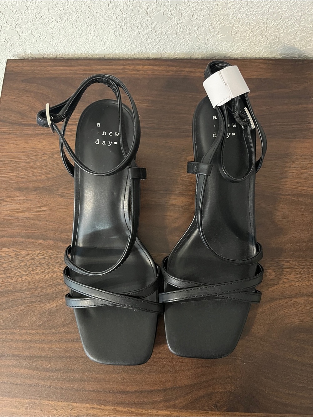 a new day Black Strappy Square-Toe Heeled Sandals